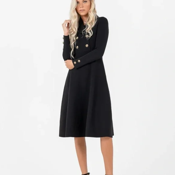 Aleeza Paris Elegant Black Double-Breasted Dress - Picture 2 of 5